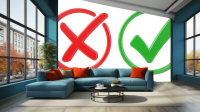 Two red and green check marks are displayed next to each other. Isolated from white or transparent background Wall mural