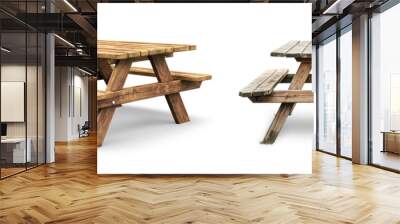 Wooden picnic table isolated on white background Wall mural