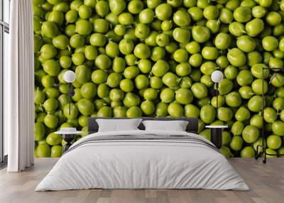 green peeled peas, top view, close-up Wall mural