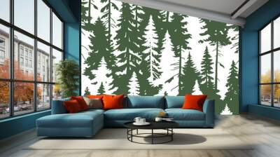 Seamless vector pattern with pine tree silhouettes. Perfect for textile, wallpaper or print design.  Wall mural