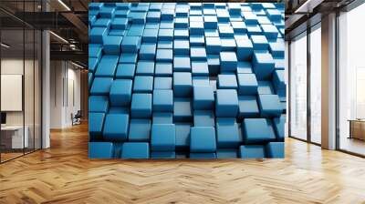 Abstract 3d render, background design with blue dark squares Wall mural