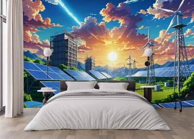 An illustration of solar power station. Alternative energy sources Wall mural