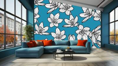 Blue botanical plants seamless pattern vector for fashion, web, wallpaper, fabric and all prints on white Wall mural