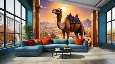 Camel standing on the sand in the Sahara desert facing sideways at dusk Wall mural