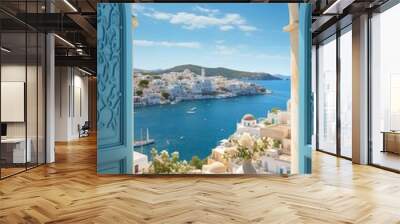 Open window with a view to a beautiful Greek scenery Wall mural