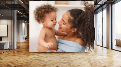 Love of a mother and baby. Son and mom. Family in the house. Lifestyle Wall mural