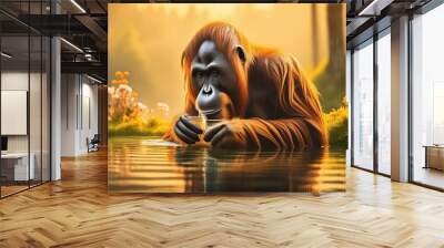 A orangutan in the water  Wall mural