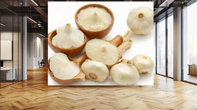 Garlic Paste with raw garlic, isolated on white background Wall mural