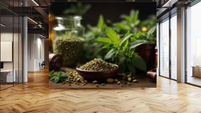 herbal medicine close up on background Wall mural