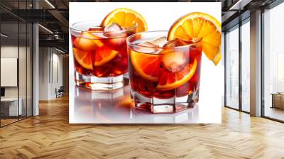 Negroni Cocktails with Fresh Orange Slices,isolated on white background Wall mural