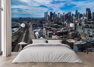 Aerial view of Montreal old port in spring  Wall mural