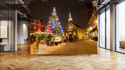 Quebec city old town in winter, Christmas time Wall mural