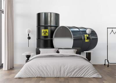 3D render of a couple of steel barrels with radioactive or hazardous material Wall mural