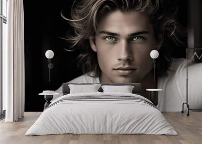 Handsome guy, very attractive young Caucasian male model with blonde hair and green eyes Wall mural