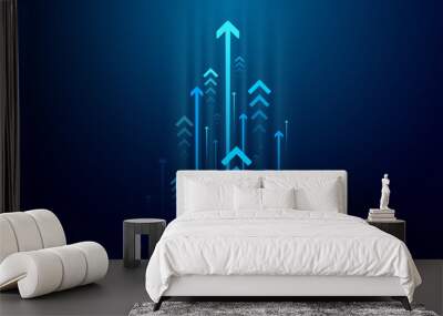 Abstract growth arrow up on technology dark blue background. Speed up arrows. Finance growth and success business concept. Vector illustration in digital futuristic light blue monochrome style. Wall mural