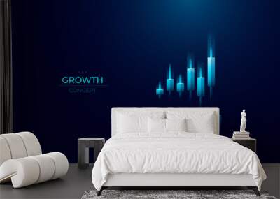 Abstract hand holding light blue candlestick hologram on a palm. Stock market and Trade concept on technology background. Trader holds Japanese candles. Forex grow graph chart. Vector illustration. Wall mural