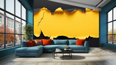 Yellow and black Torn paper top view, Black Friday concept, Black Friday Composition, discount banner. Copy space. Wall mural