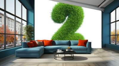 Number symbol of green fresh grass isolated on a white Wall mural