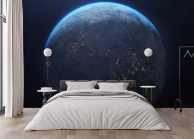 Planet earth from the space at night. Elements of this image furnished by NASA - 3d illustration. Wall mural