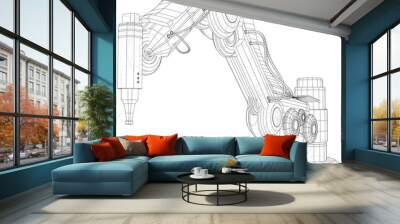 Robotic Arm Hand isolated on white. Technical wire-frame. Vector rendering of 3d. Wall mural