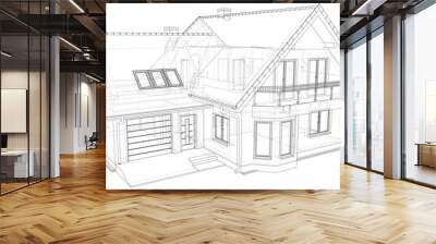 Sketch line at home. Vector illustration. Illustration created of 3d. Wall mural