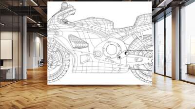 Vector line art motorcycle concept design. Sport bike black contour outline sketch illustration isolated on white background. Stroke without fill. Cower drawing Wall mural