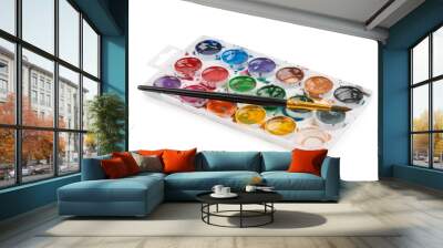 watercolor paints in palette with the brush for drawing Wall mural