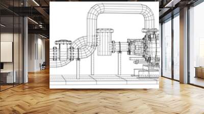 wire-frame line pumping unit isolated on white. vector rendering of 3d. Wall mural