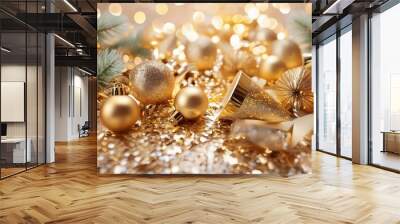 golden glitter party or gold champaign color sparkel christmas background Wall mural