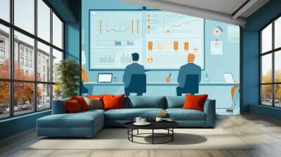 Business plan. The team discusses the business strategy. Vector illustration. Wall mural