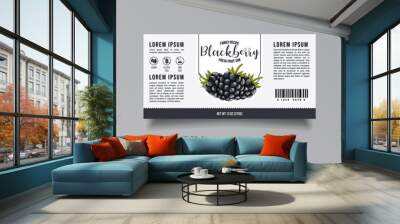 Blackberry jam label template Abstract modern vector packaging design layout Isolated Wall mural