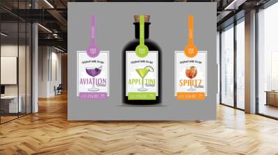 Set of cocktail labels Appletini, Aviation, Spritz. Alcohol Bottle Packaging Template. Isolated Wall mural