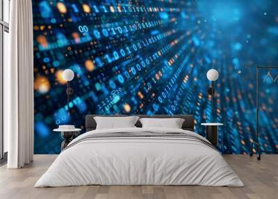 Abstract dark blue digital background. Big data digital code Wall mural