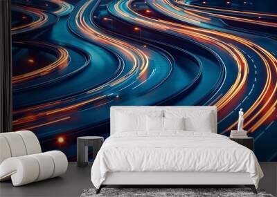 abstract design with curving lines and geometric shapes resembling transport routes Wall mural