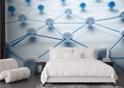 background featuring interconnected nodes and lines in blue and white Wall mural