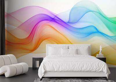 Colorful abstract line waves on white background Wall mural