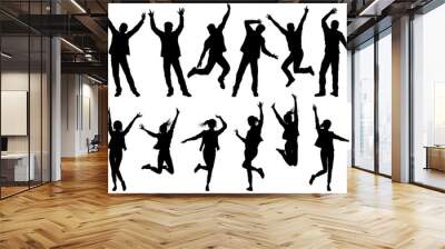 Illustration with happy people silhouettes isolated Wall mural