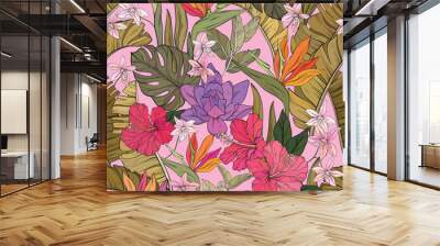 tropical pattern with various flowers Wall mural