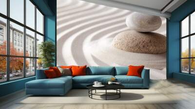 Zen garden meditation stone background, Zen Stones with lines in the sand, concept of harmony Wall mural