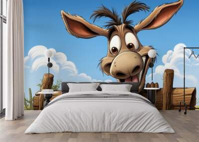 Funny cartoon donkey in the desert Wall mural