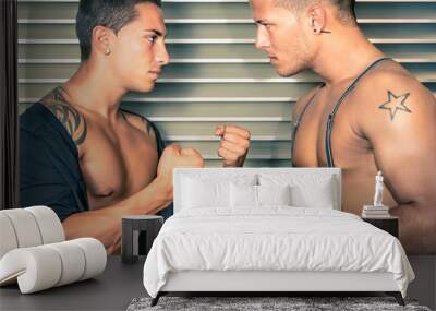 two handsome guys challenging each other Wall mural