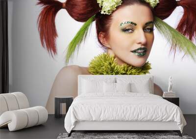 Hair style with flowers. Wall mural