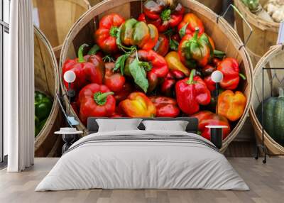 Basket with red peppers Wall mural