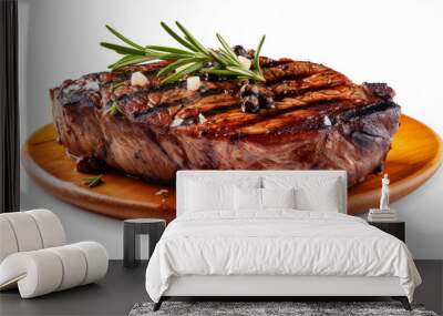 Illustration from grilled beef steak with rosemaryisolated on white AI Generated Wall mural