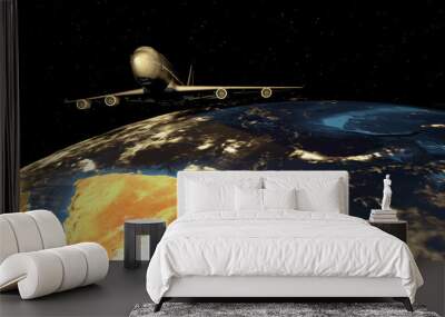 3d rendering.passenger plane in space above the earth Wall mural