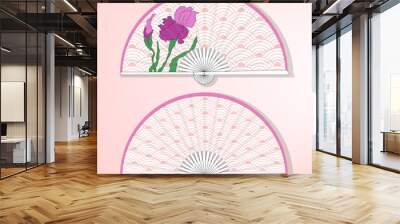 Vector illustration of two Asian folding paper fans. Wall mural