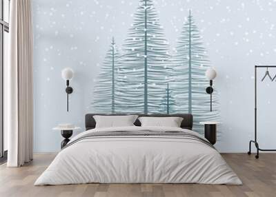 Vector illustration christmas tree. Natural background with silhouette of a trees. Christmas forest Wall mural