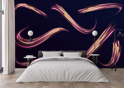 Lines in the shape of a comet against a dark background. Vortex streams of neon light. Magic of moving fast lines. Laser beams, horizontal light rays. Vector.	 Wall mural