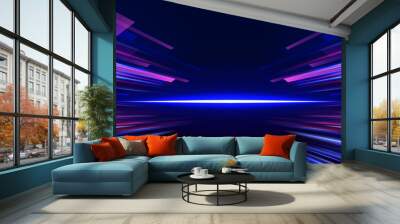 Speed lights motion background, cityscape and rail track in tokyo from speed train. Illustration of light ray, stripe line with blue light.	 Wall mural