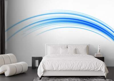 Wavy transparent curved lines in the form of the movement of sound waves in a set of different shapes of whirlpool. Light, light garland PNG.  Wall mural